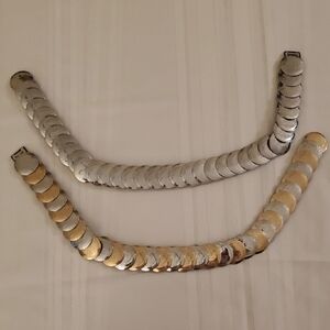 New Fashion Silver And Silver/gold Stretchy Womens Belt Size 26.5" Fits M/L